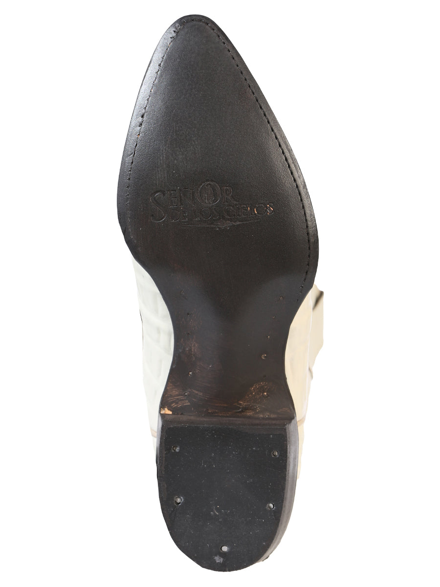 Bota Vaquera Hombre El Señor de los Cielos - Piel Estampado Cola Caiman - Hueso 40845