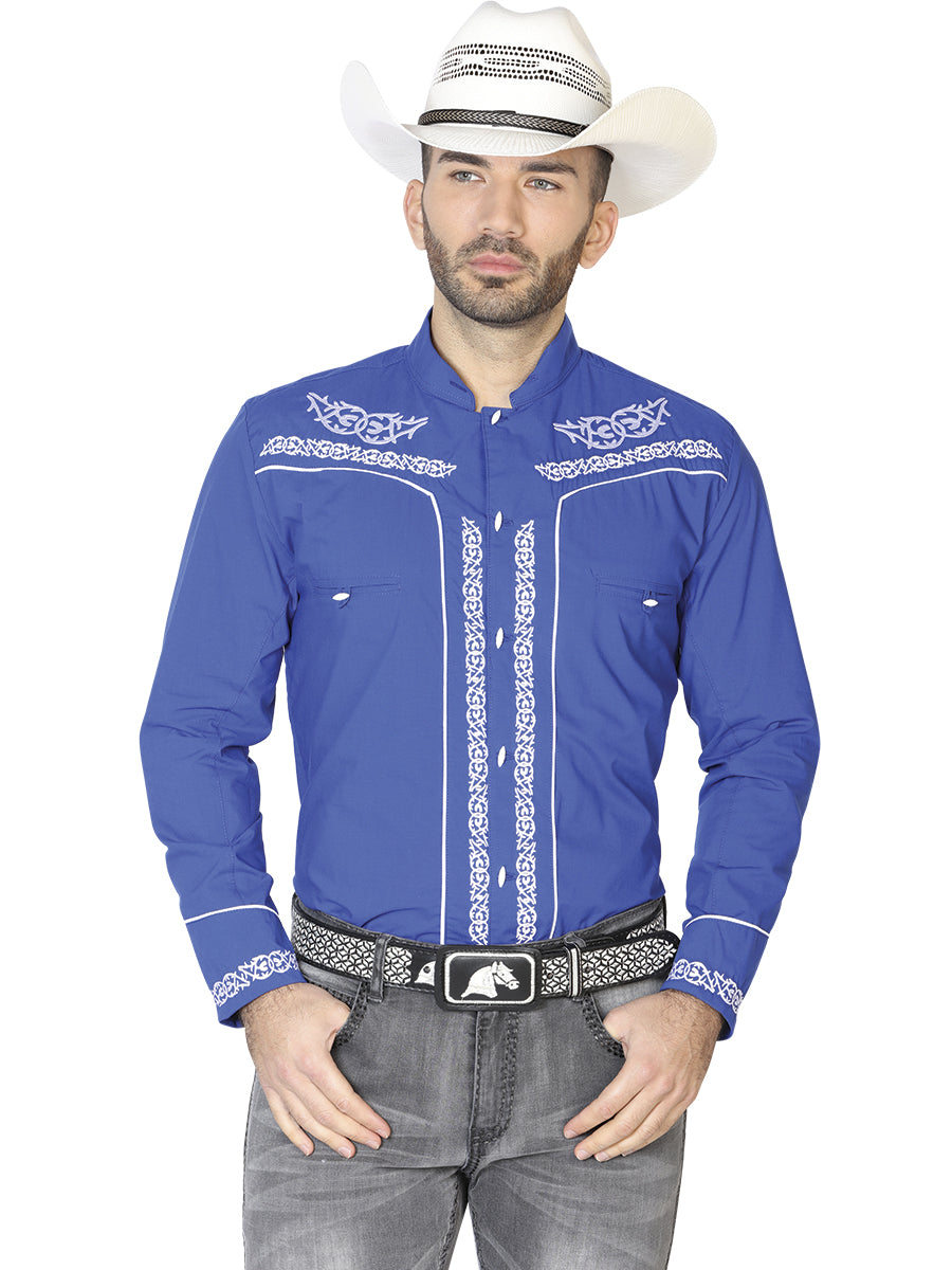 Camisa Bordada Charro El Señor de los Cielos Azul Real/Blanco 42878