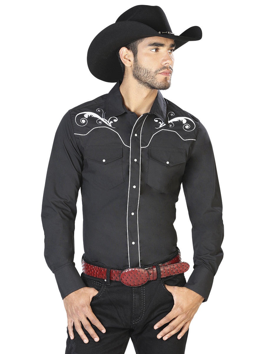 Camisa Bordada El Señor de los Cielos Negro/Blanco 42958