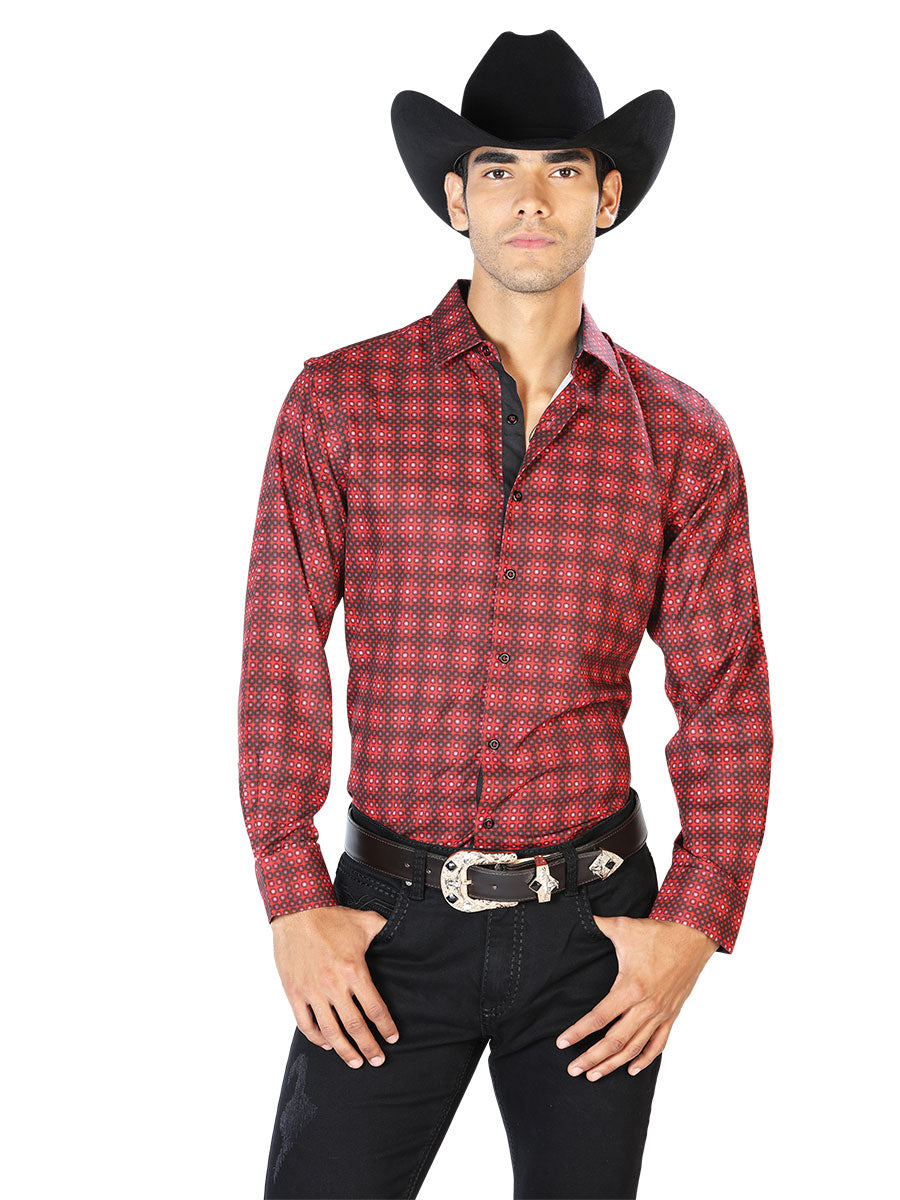 Camisa roja informal de manga larga 43552