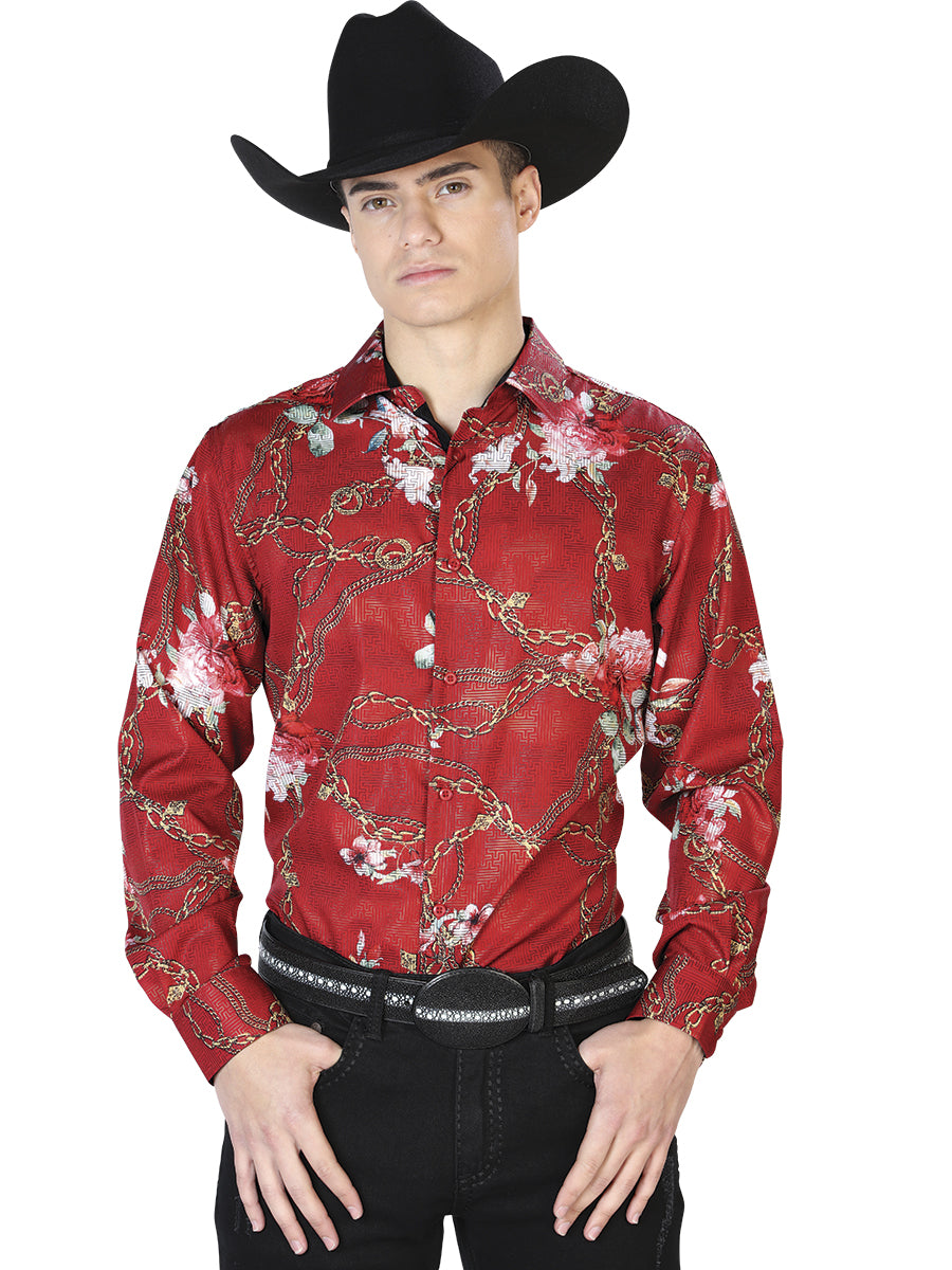 Camisa informal de manga larga color vino 43879