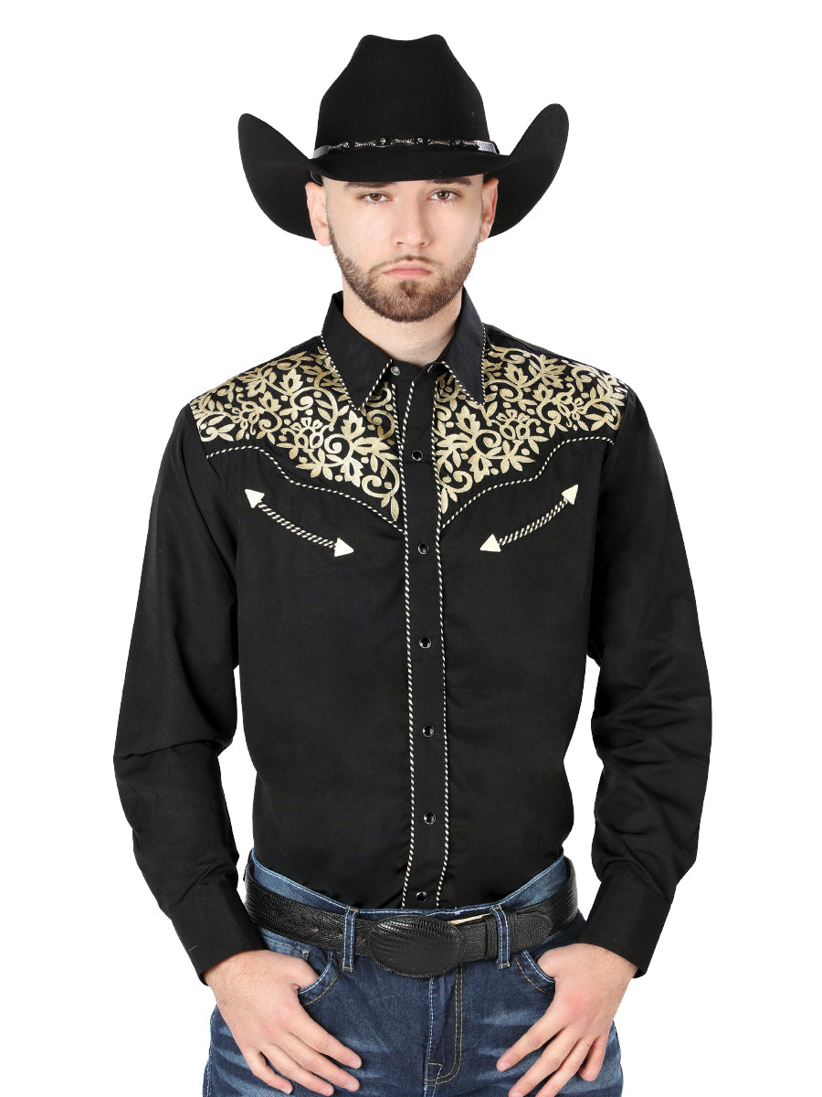 El General Emdroidery Western Shirt Black/Gold 44192