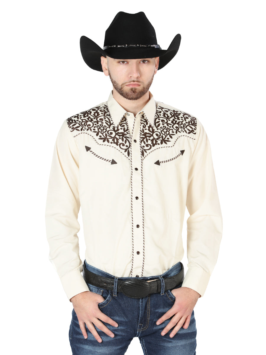 El General Embroidery Western Shirt Beige/Black 44193