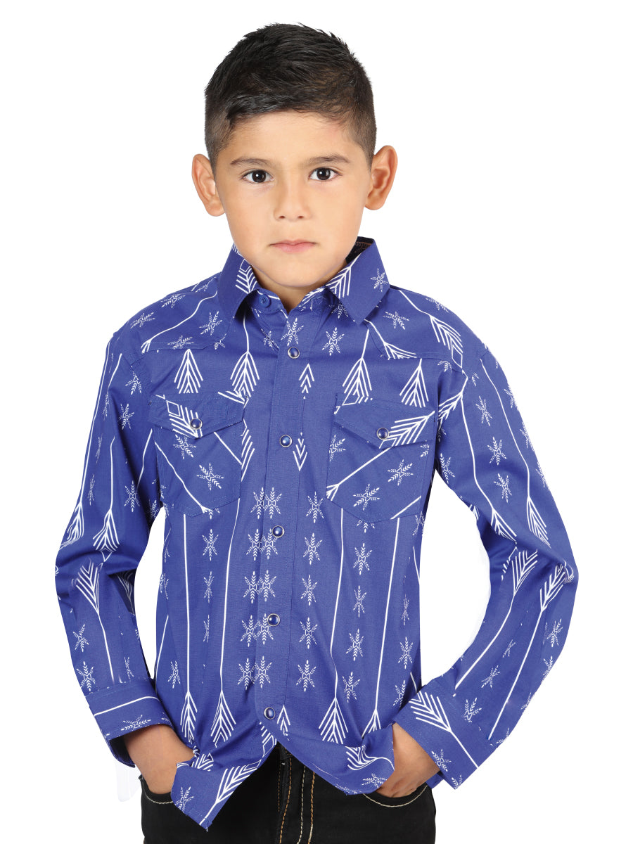 Camisa informal de manga larga de El General Azul/Blanco 44440