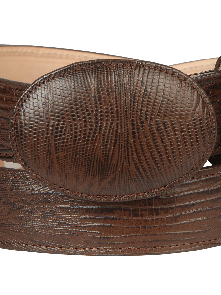 El General Men’s Cowboy Belt Imitation Lizard Leather - Brown 44678