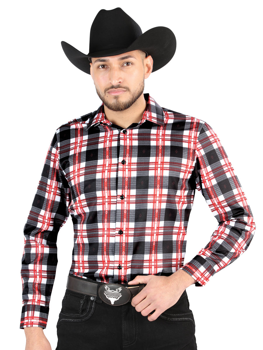 El General - Casual Long-Sleeve Shirt - White/Red 44707