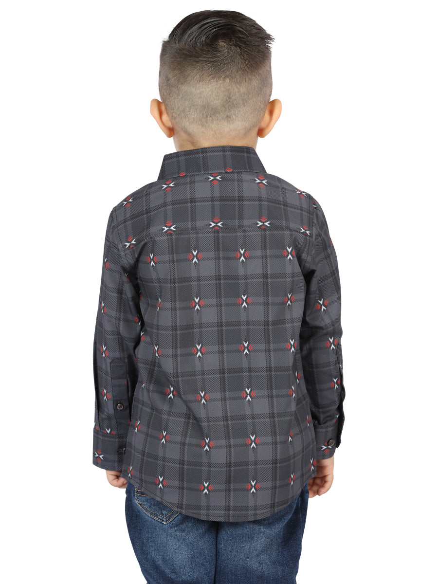 Camisa casual de manga larga El General color gris/marrón 44742