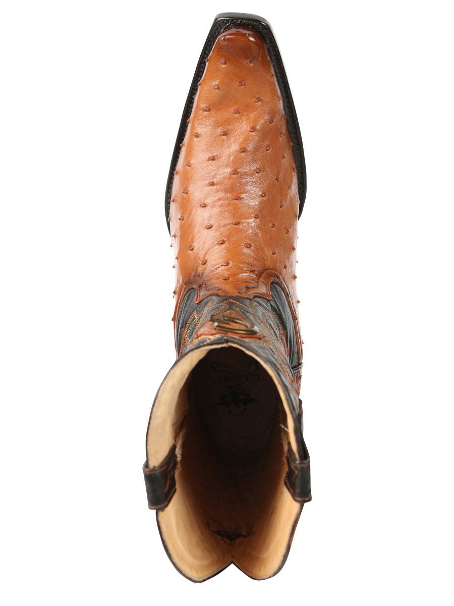 El General Men's Exotic Ostrich Leather Cowboy Boots - Cognac 45077
