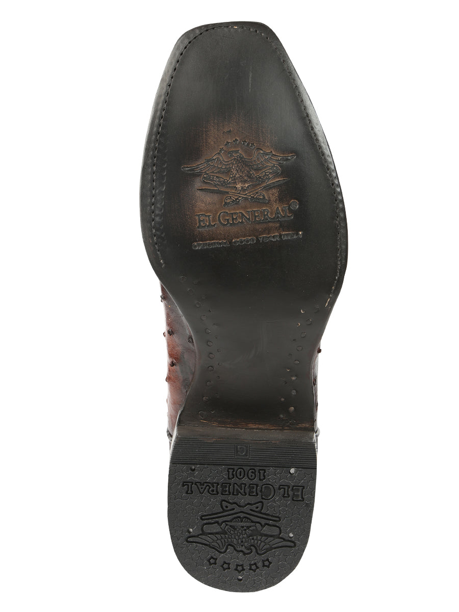 El General Men's Exotic Ostrich Leather Cowboy Boots - Brown 45516