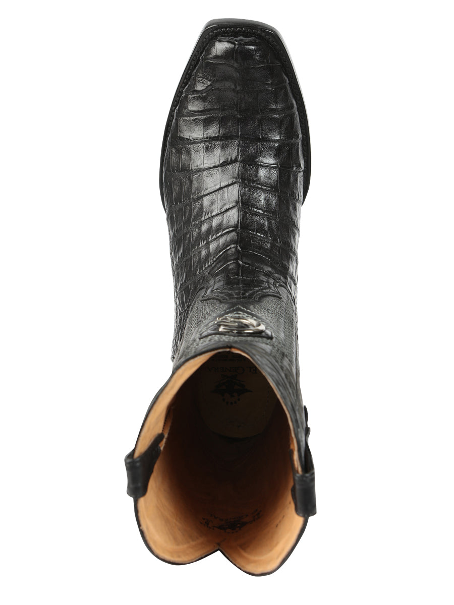 Botas vaqueras El General para hombre, de piel de caimán exótico - Negras 45518