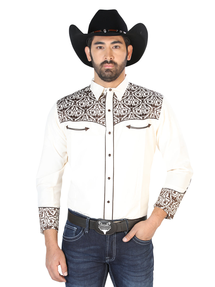 Camisa Bordada El Señor de los Cielos Beige/Dorado 126706