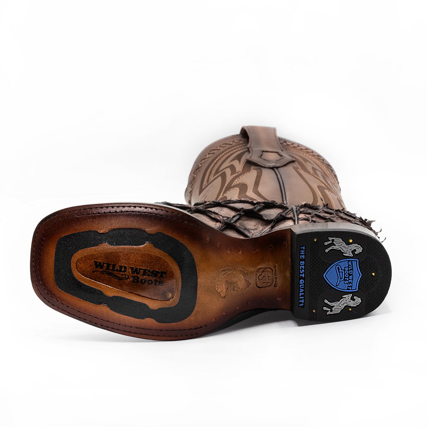 Pirarucu Fish Boots Original Wide Square Rodeo Toe Rustic Brown