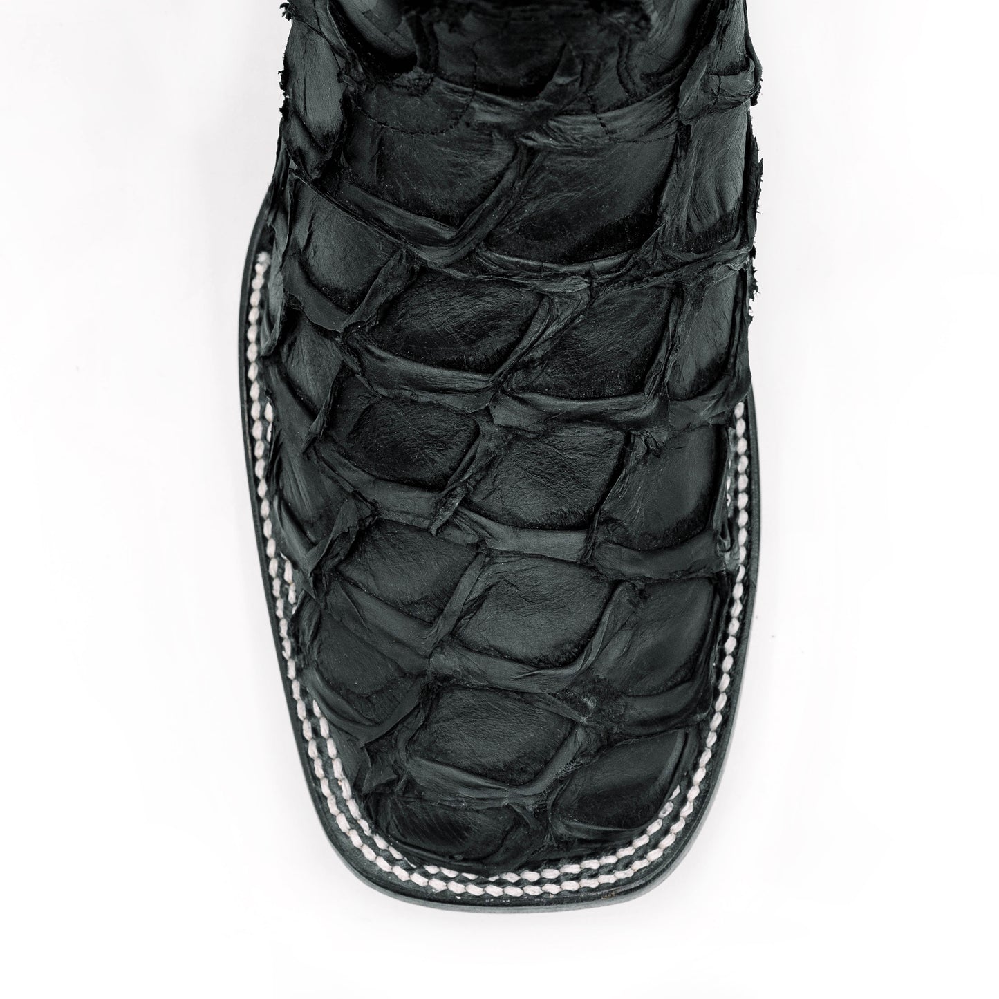 Original Pirarucu Fish Boots Wide Square Toe Matte Black Color