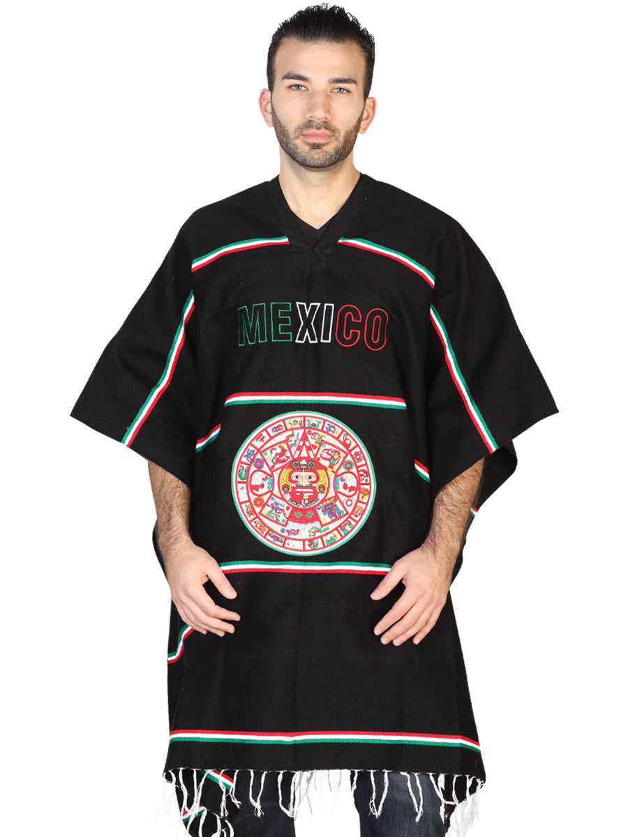 Poncho mexicano artesanal 100% acrílico negro 602562
