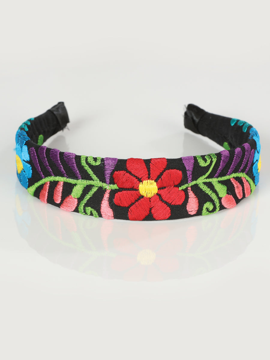 Diadema bordada artesanalmente, 100% algodón, negra, 602694