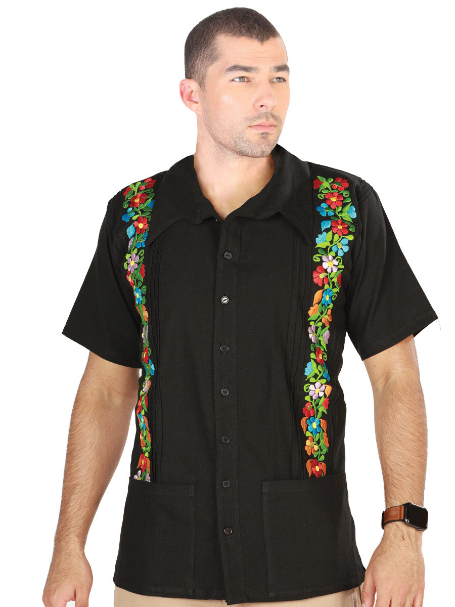 Guayabera mexicana bordada, 100% algodón, negra, 603113