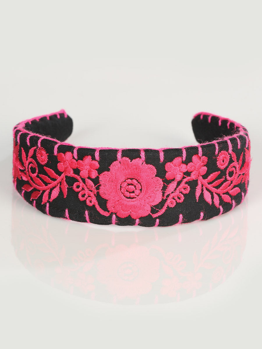Diadema artesanal bordada 100% algodón fucsia 603118