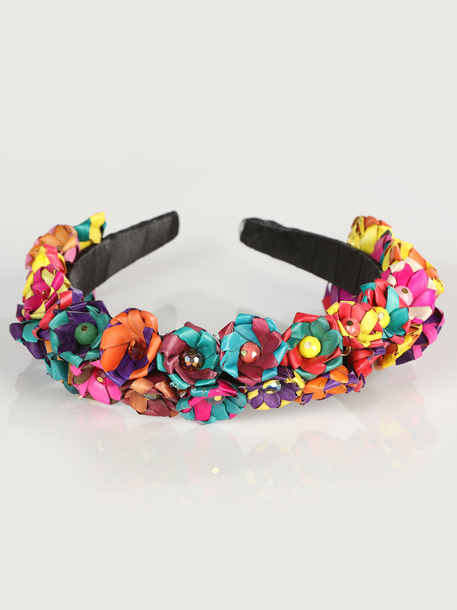 Diadema artesanal hecha a mano, 100% palma de hoja multicolor 603207