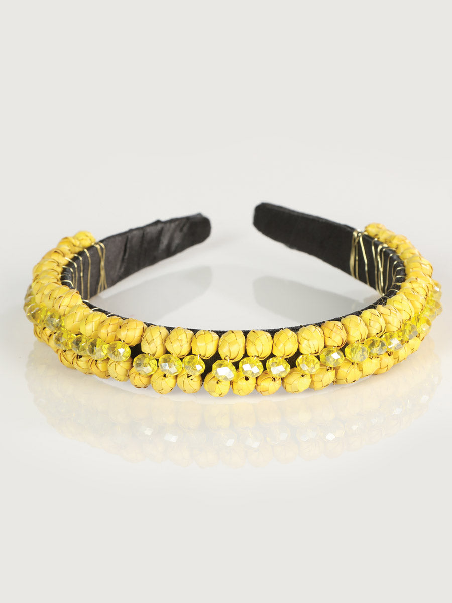 Diadema artesanal hecha a mano, 100% palma de hoja amarilla 603272