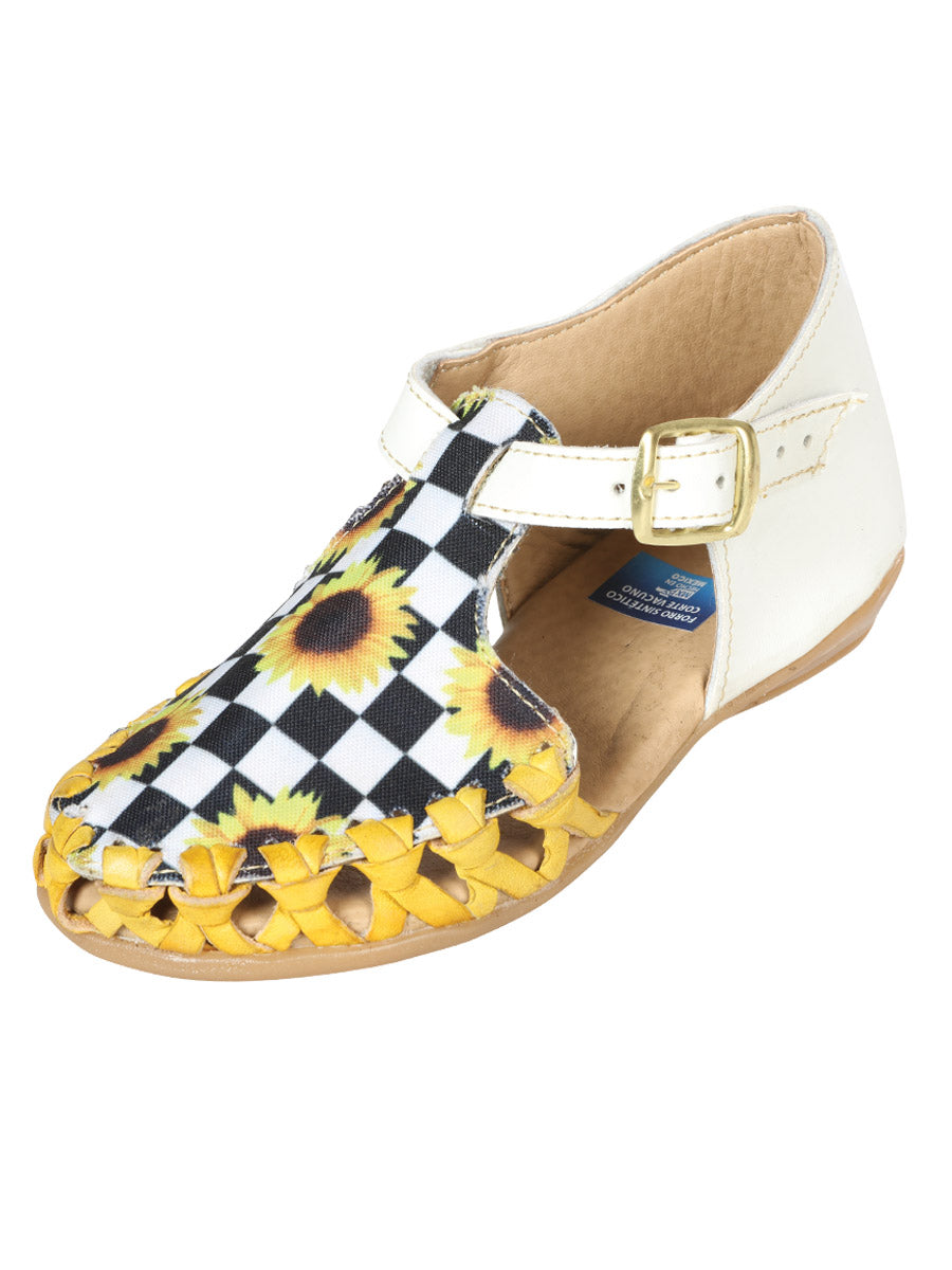 Sandalias artesanales mexicanas de cuero blanco/amarillo 603281