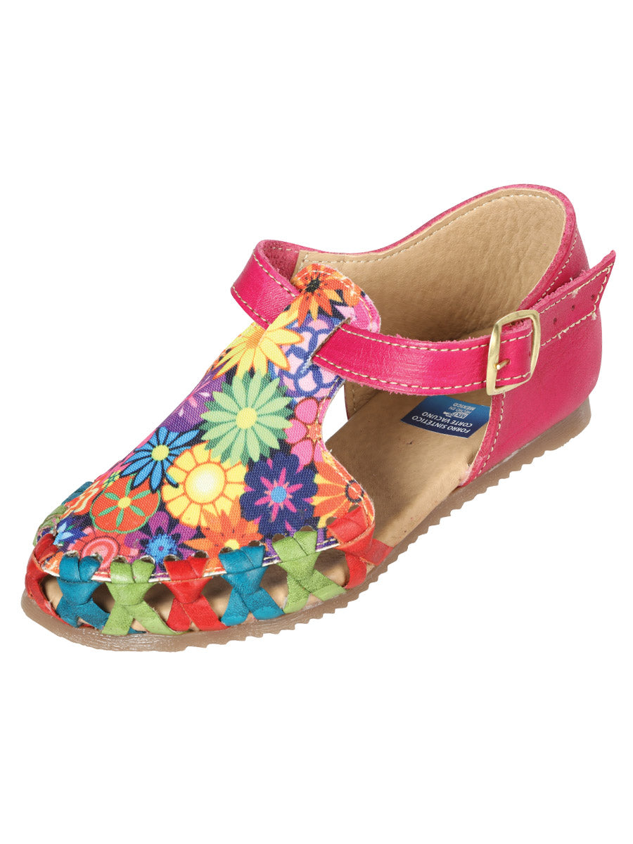 Sandalias artesanales mexicanas de cuero fucsia 603282