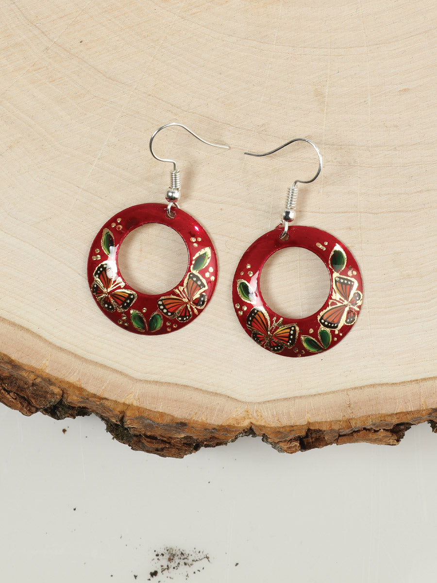 Pendientes artesanales pintados a mano de 1 pulgada, color cobre y rojo (603445)