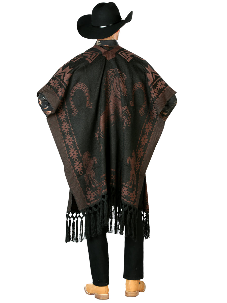 Poncho mexicano artesanal 92% acrílico, 8% poliéster Negro/Marrón 603834