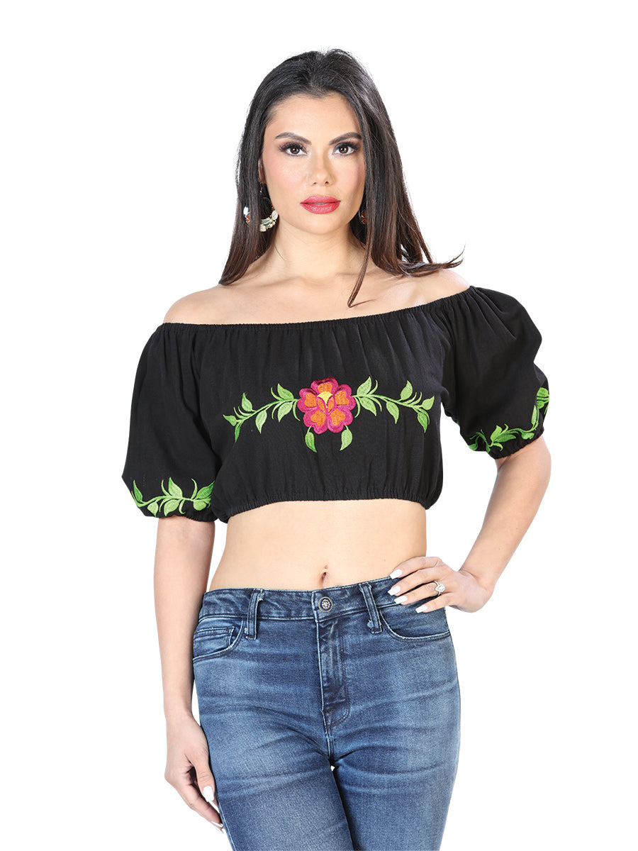 Blusa bordada artesanalmente, 100% algodón, negra, 603892