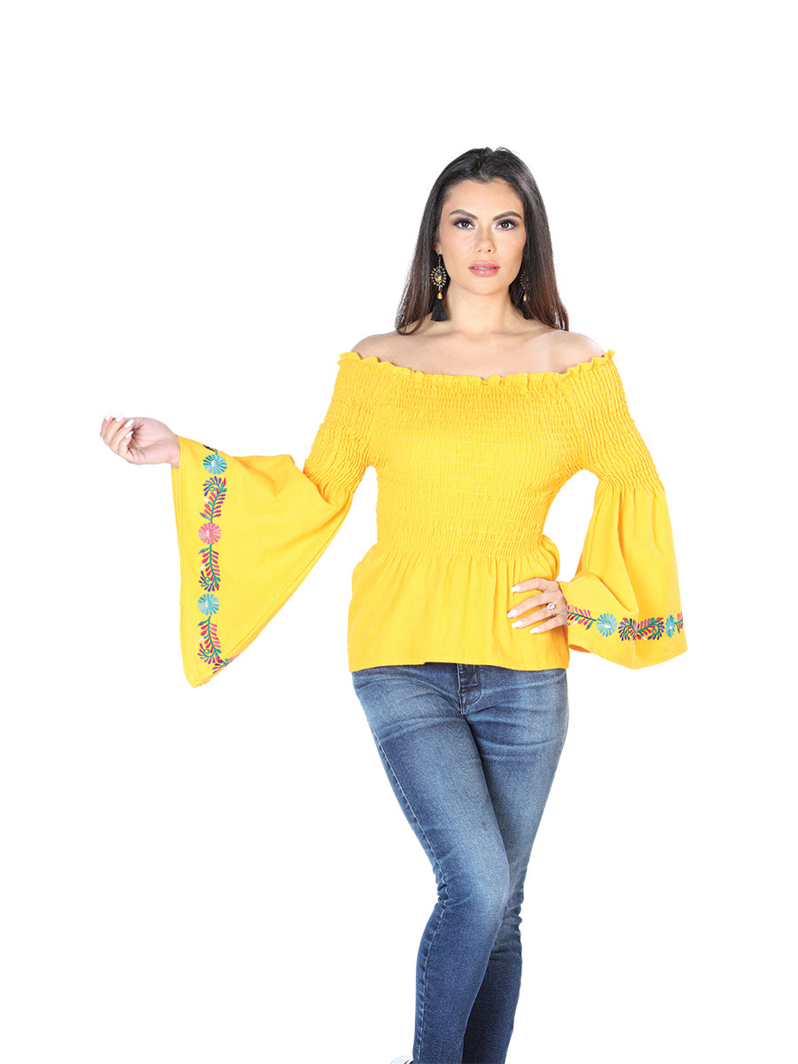Blusa bordada artesanalmente, 100% algodón, amarilla, 603899