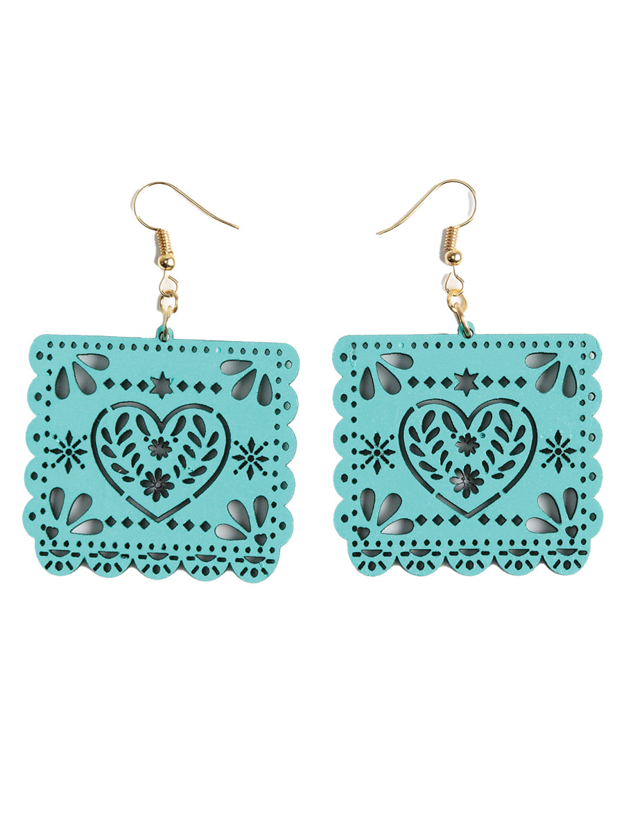 Pendientes artesanales hechos a mano de madera y esmeralda 603948