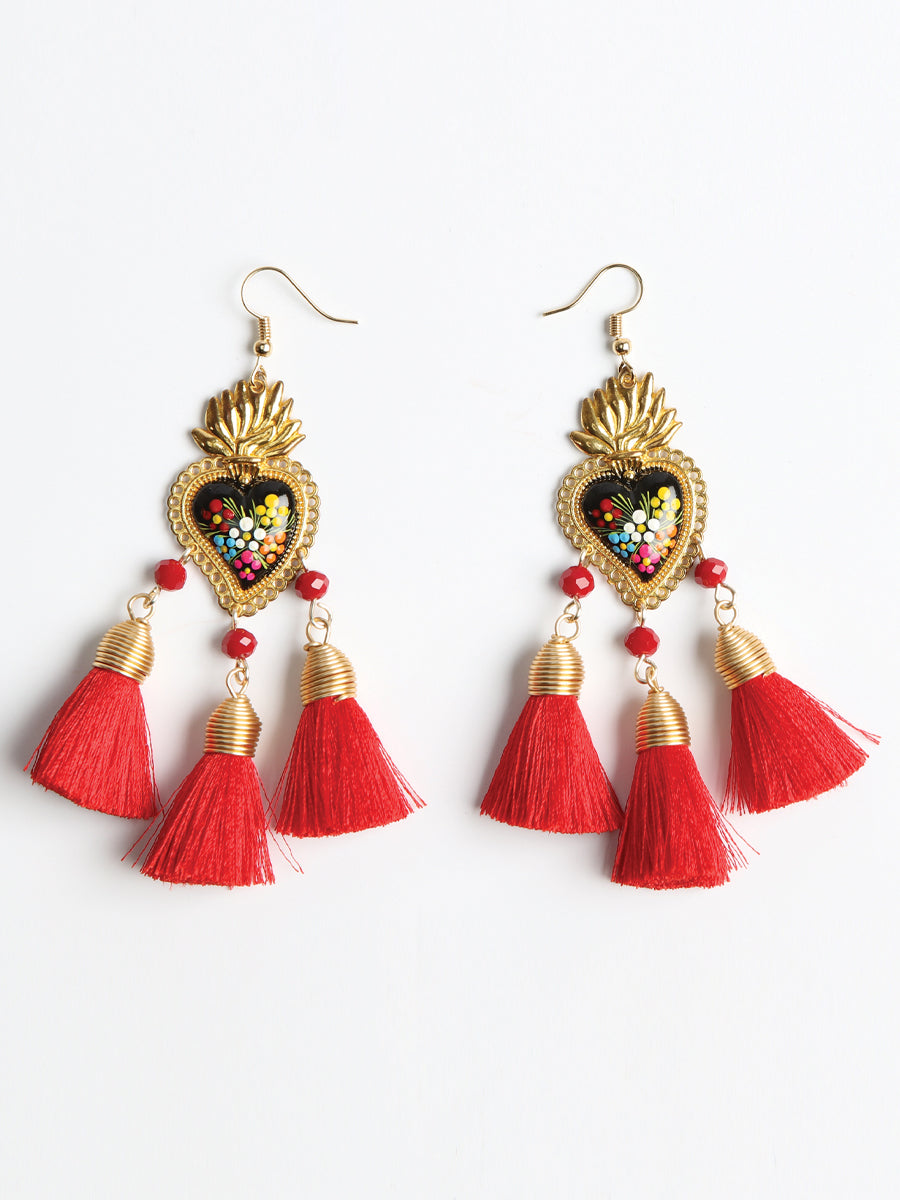 Pendientes artesanales pintados a mano, rojos 603973