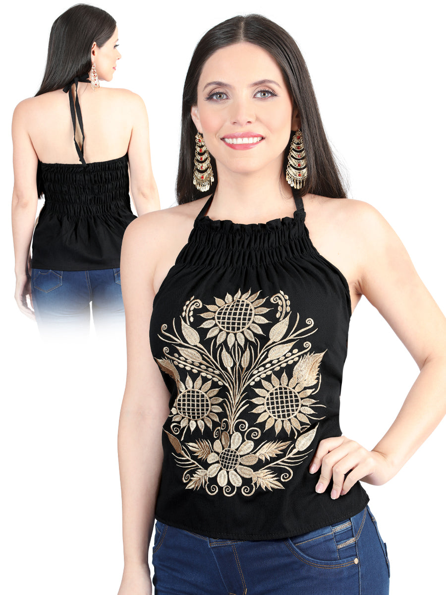 Blusa bordada artesanalmente, 100% algodón, negra, 603989
