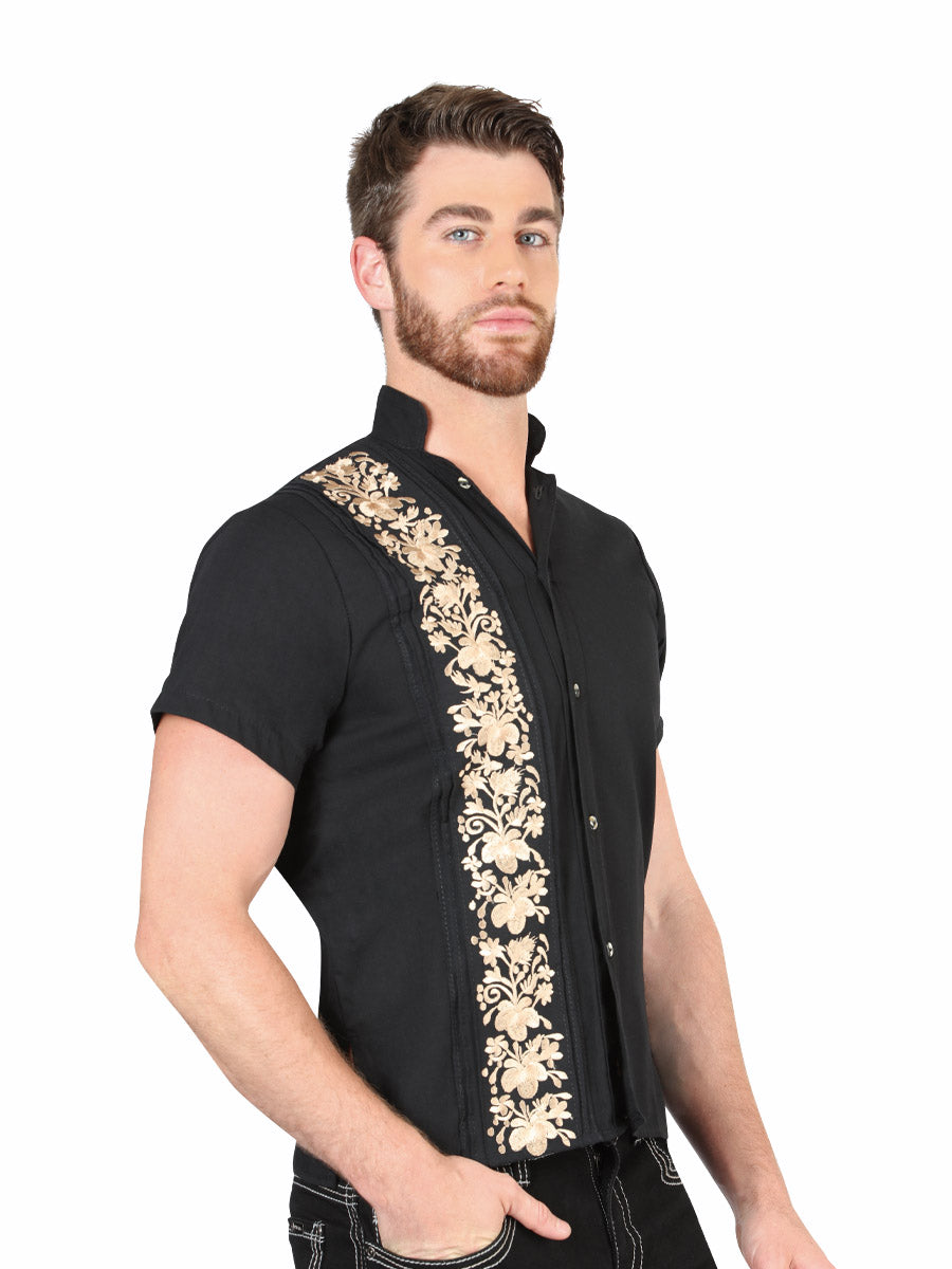 Guayabera mexicana bordada 100% algodón negra 604003