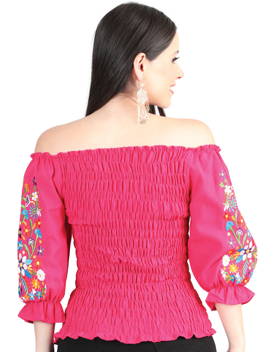 Blusa bordada artesanalmente, 100% algodón, fucsia, 604011