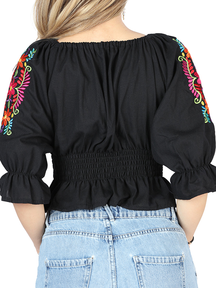 Blusa bordada artesanalmente, 100% algodón, negra, 604051