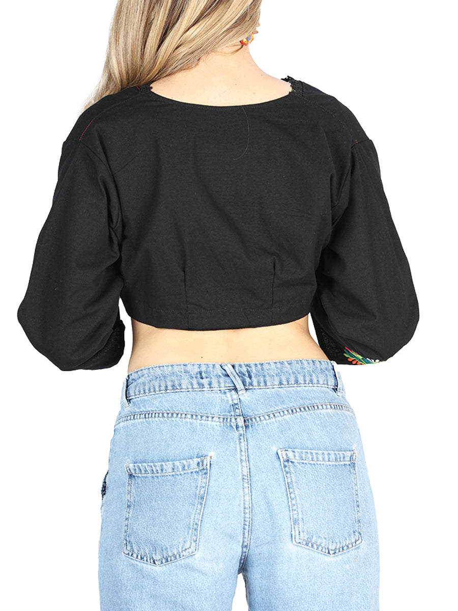 Torera bordada artesanalmente, 100% algodón, negra, 604052