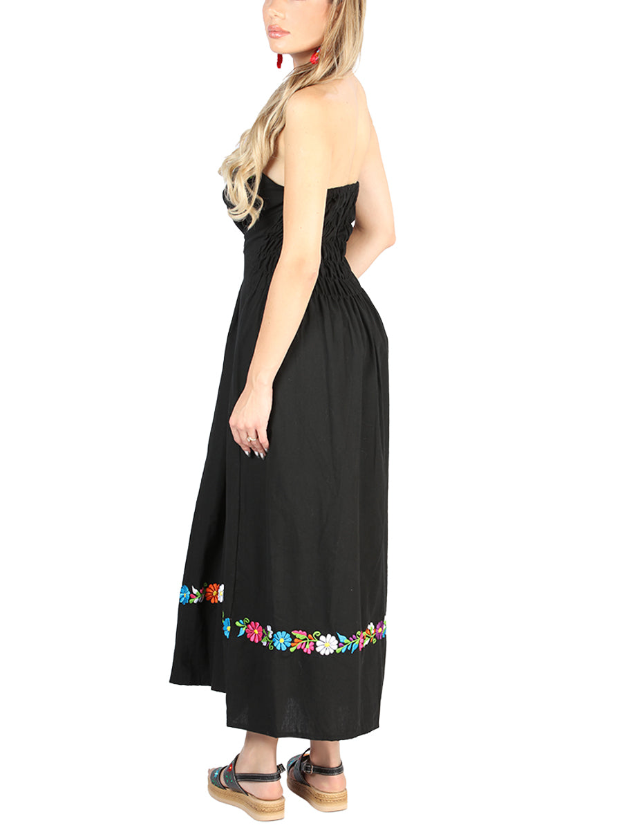 Vestido bordado artesanal 100% algodón negro 604053