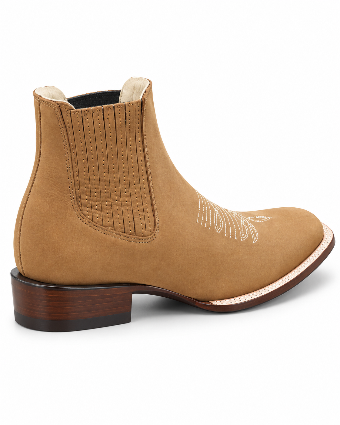 Men’s Tan Western Ankle Boots Chelsea Cowboy Boot Embroidered Square Toe