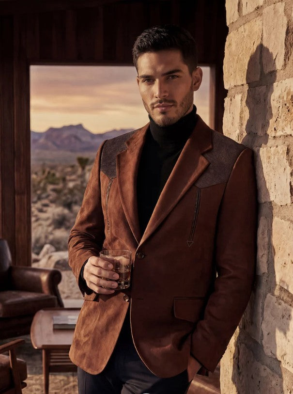 Pureline Suede Chocolat Brown Western Blazer