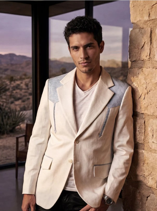 Pureline Suede White Sky Western Blazer