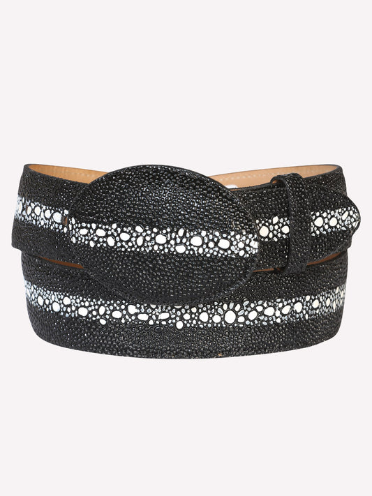 Cinturón vaquero para hombre, de piel con estampado de raya - Negro P/C 10140