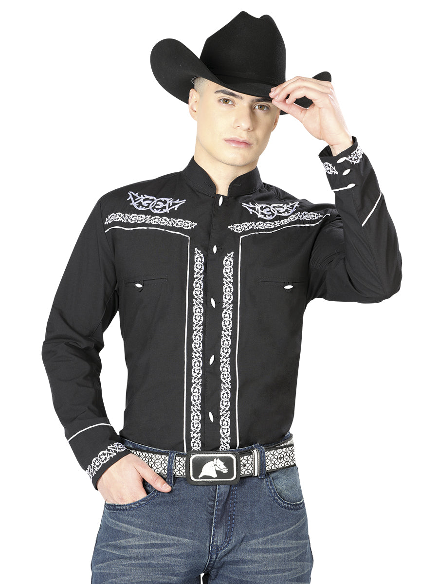 Camisa Bordada Charro El Señor de los Cielos Negro/Blanco 40782