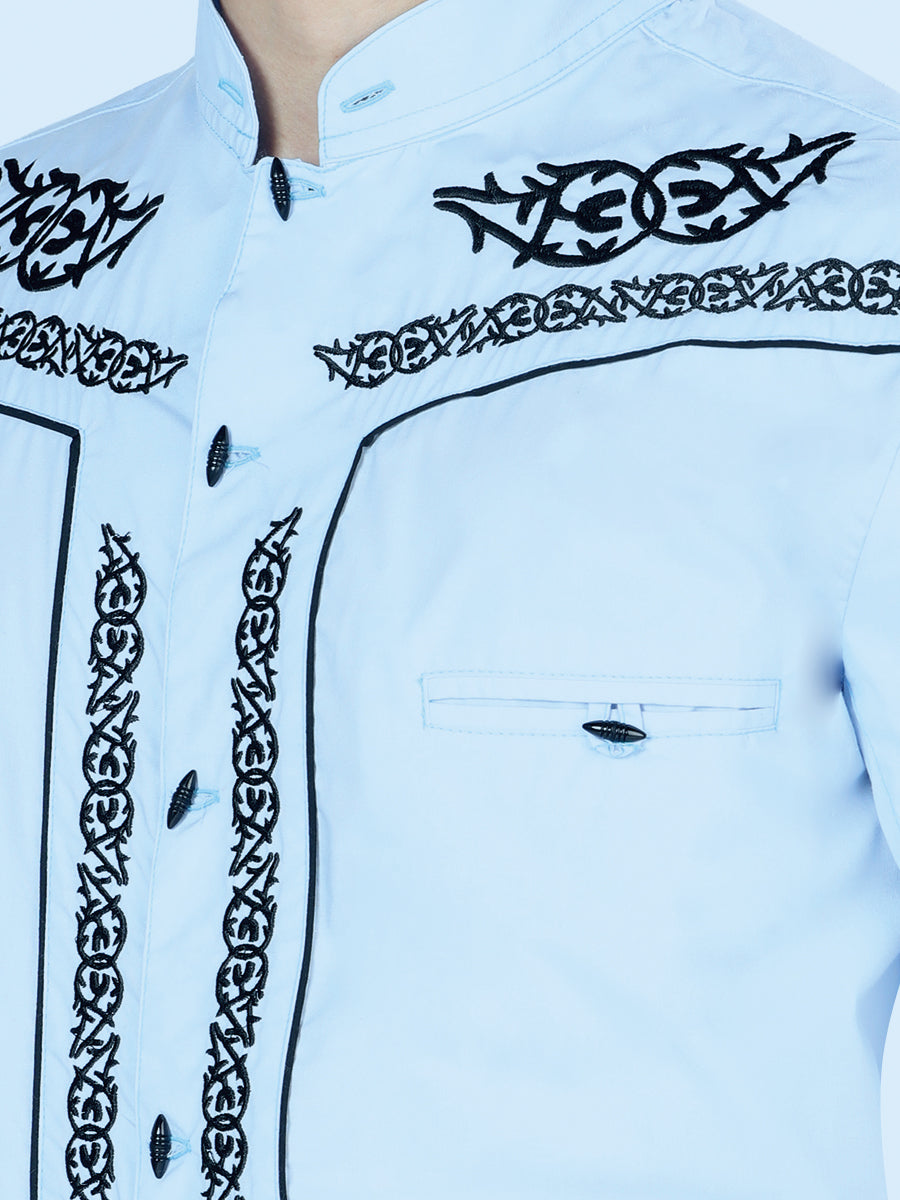 Camisa Charro Bordada El Señor de los Cielos Azul/Negro 40785