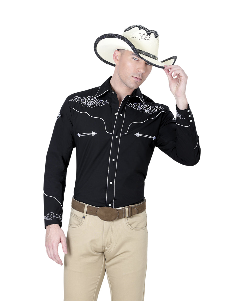 Camisa vaquera bordada El General, negra/blanca 40983