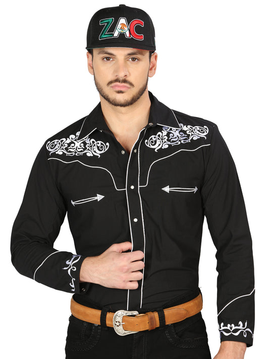 Camisa vaquera bordada El General, negra/blanca 40987