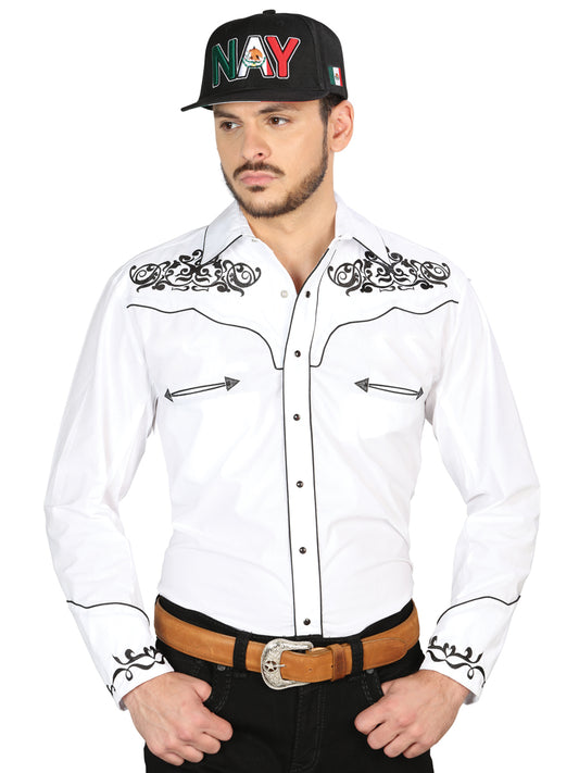 Camisa vaquera bordada El General, blanca/negra 40988