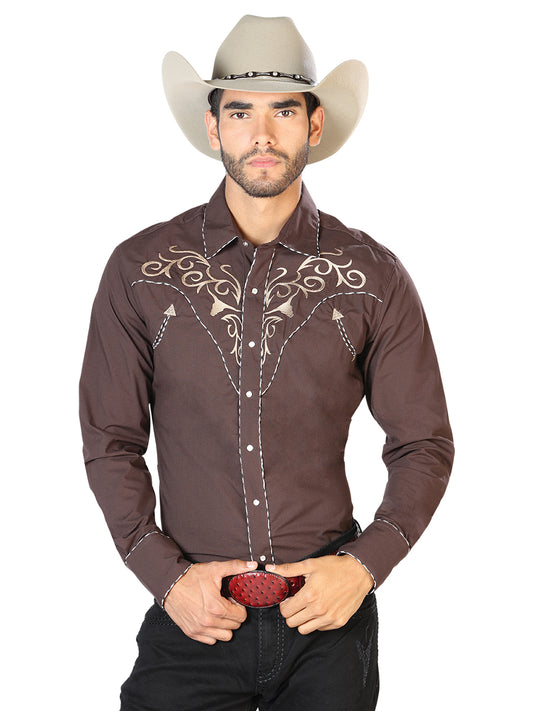 Camisa vaquera bordada El General, marrón/dorada, 42891