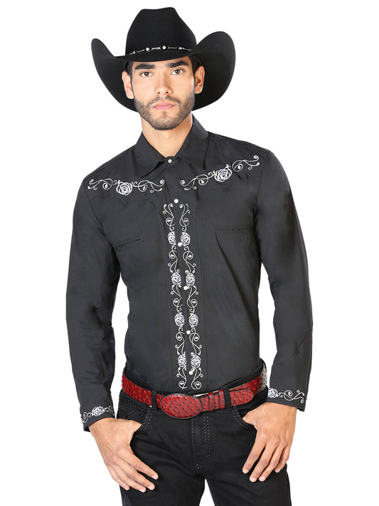 Camisa vaquera bordada El General, negra/blanca 42937