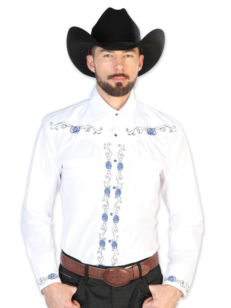 Camisa vaquera bordada El General, blanca/azul, 42938