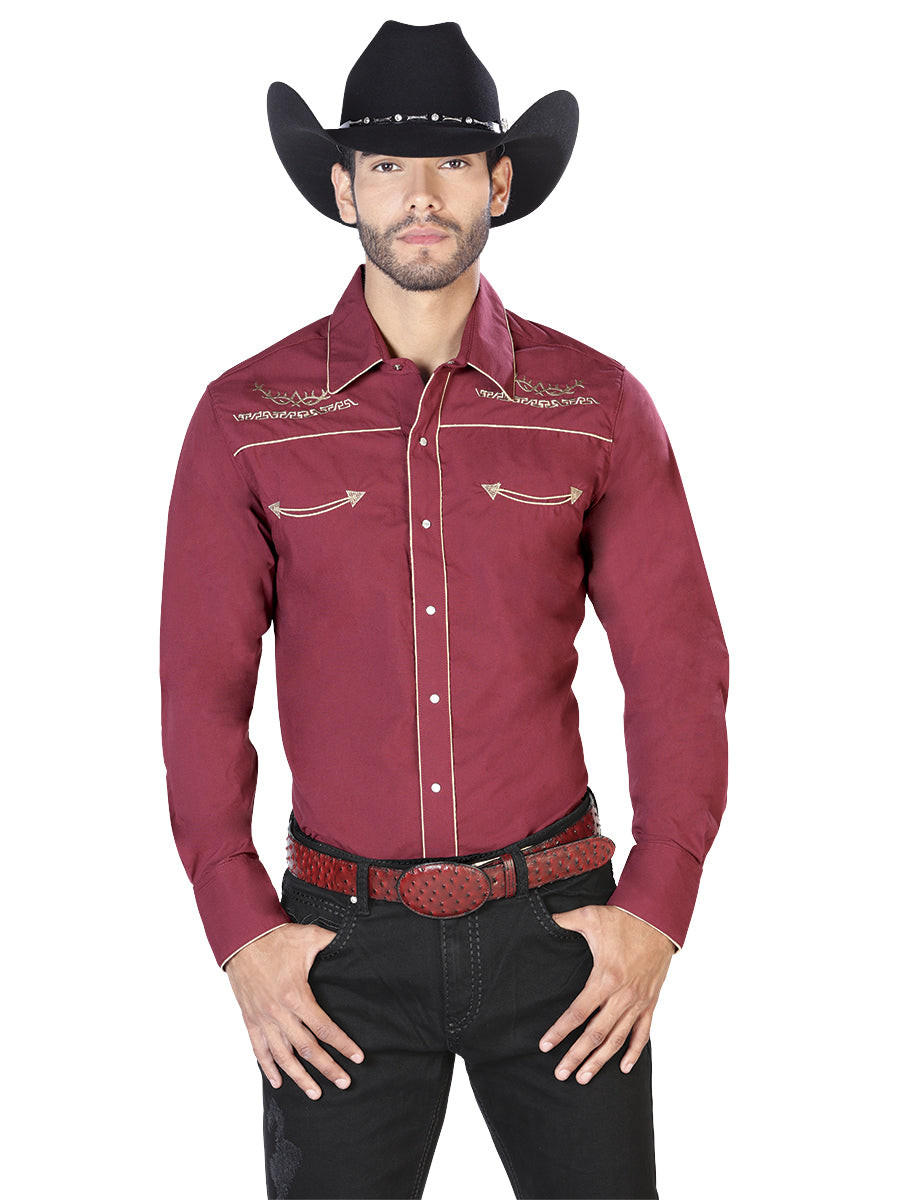 El General Camisa Western Bordada Burdeos/Oro 42951